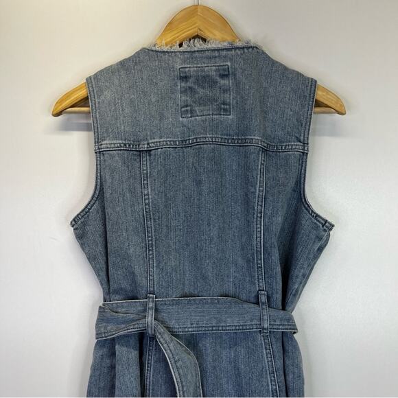 MICHAEL Michael Kors Frayed Neck Belted Seamed Denim dress sky haze wash - 8P - Picture 9 of 11